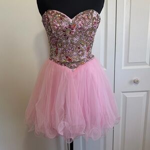 Sherri Hill Soft Pink Sequin Tulle Mini Dress Prom Hoco Size 0